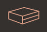 Simple illustration of a closed rectangular box with parallel lines, drawn in light orange on a black background.