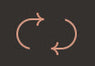 Two curved arrows forming a circular loop, pointing toward each other on a dark background.
