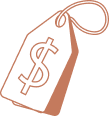 A price tag illustration featuring a dollar sign and a looped string.