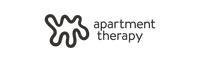 Apartment Therapy logo featuring a black abstract squiggle design to the left of the words apartment therapy in lowercase letters on a light background.